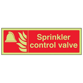 Sprinkler Control Valve Fire Sign - Glow in the Dark - 300x100mm (x3)