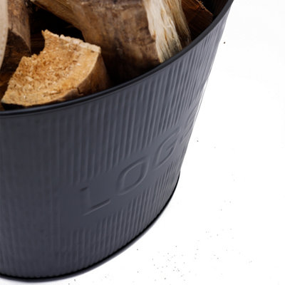 Spruce Small Leather Handled Fireside Wood Bucket Iron Classic Style Black Matte - 6