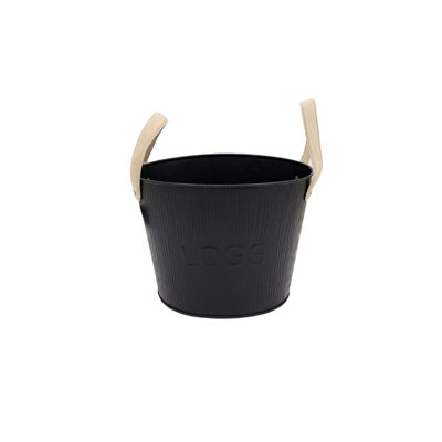 Spruce Small Leather Handled Fireside Wood Bucket Iron Classic Style Black Matte - 7