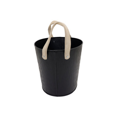 Spruce Small Leather Handled Fireside Wood Bucket Iron Classic Style Black Matte - 8