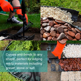 Spudulica 10 pieces/7.5 metres Flexible Garden Edging Green 45mm height + pins - Easy no dig edging system for gardens