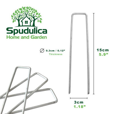 Spudulica 6" Garden Pegs U Shaped Pins Weed Membrane, Artificial Grass, Garden Netting, Groundsheet,  20 pack