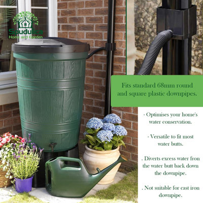 Spudulica Water Butt Rain Diverter Kit For Square 65mm & Round 68mm Pipe - Save downpipe Water for your use