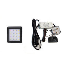 SQUARE 1.5W Black - LED Light Kit Under Cabinet Shelf Cupboard - Light Colour Warm White - Lights 1