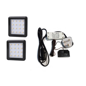 SQUARE 1.5W Black - LED Light Kit Under Cabinet Shelf Cupboard - Light Colour Warm White - Lights 2
