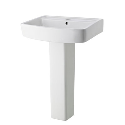 Square 1 Tap Hole Basin & Full Pedestal - 600mm