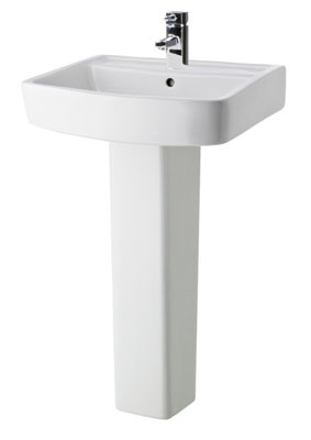 Square 1 Tap Hole Bathroom Basin & Full Pedestal - 520mm