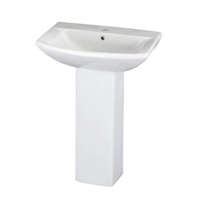Square 1 Tap Hole Ceramic Basin & Full Pedestal - 600mm