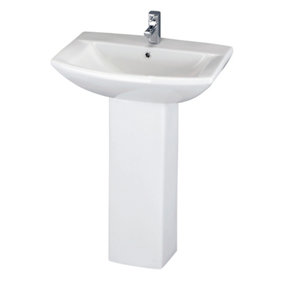 Square 1 Tap Hole Ceramic Basin & Full Pedestal - 600mm