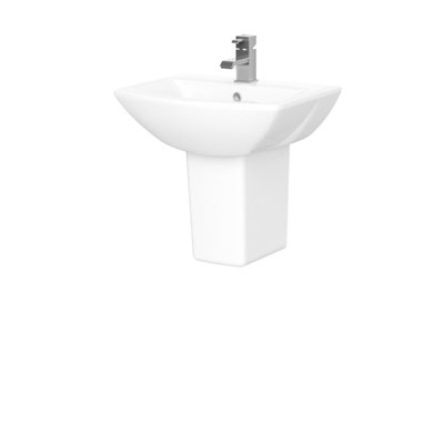 Square 1 Tap Hole Ceramic Basin & Semi Pedestal - 500mm