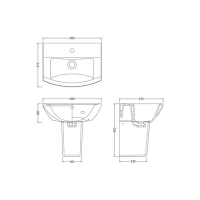 Square 1 Tap Hole Ceramic Basin & Semi Pedestal - 500mm