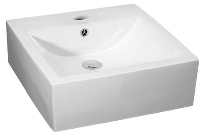 Square 1 Tap Hole Ceramic Countertop Vessel with Overflow - 470mm