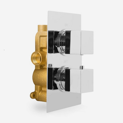 Square 2 Dial 1 Way Concealed Thermostatic Shower Mixer Valve Head Set - 5