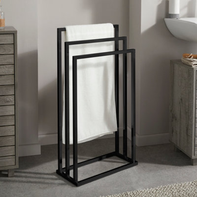 Square 3 Rail Tube Towel Stand in Black