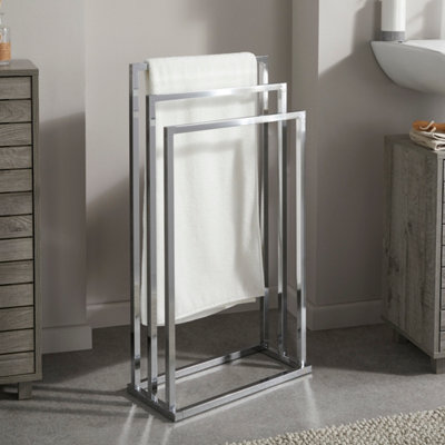 Square 3 Rail Tube Towel Stand in Chrome
