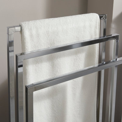 Square 3 Rail Tube Towel Stand in Chrome - 5