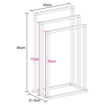 Square 3 Rail Tube Towel Stand in Chrome - 8