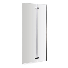 Square 5mm Toughened Safety Glass Centre Hinged Shower Bath Screen - Chrome - Balterley