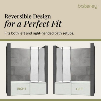Square 5mm Toughened Safety Glass Centre Hinged Square L Shaped Shower Bath Screen - Chrome - Balterley - 3