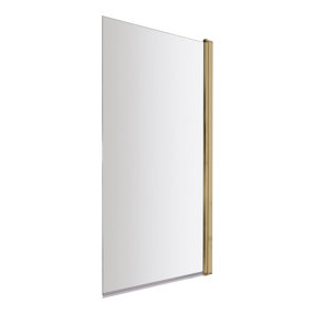 Square 6mm Toughened Safety Glass Hinged Bath Screen - Brushed Brass - Balterley
