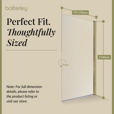 Square 6mm Toughened Safety Glass Hinged Bath Screen - Brushed Brass - Balterley - 3