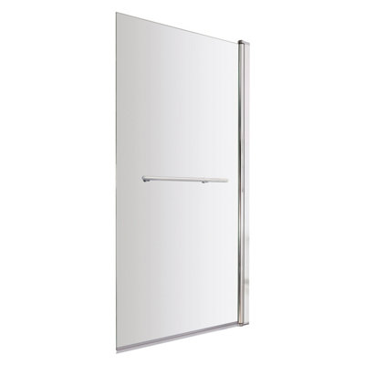 Square 6mm Toughened Safety Glass Reversible Hinged Straight Shower Bath Screen with Rail - Chrome - Balterley