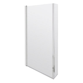 Square 6mm Toughened Safety Glass Reversible L-Shaped Bath Hinged Screen Fixed Return - Chrome
