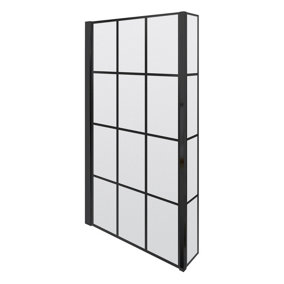 Square 6mm Toughened Safety Glass Reversible L Shaped Framed Bath Screen with Fixed Return - Black