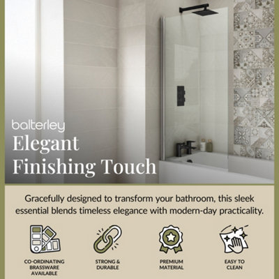 Square 6mm Toughened Safety Glass Reversible Straight Shower Bath Screen - Chrome - Balterley