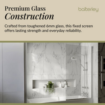 Square 6mm Toughened Safety Glass Reversible Straight Shower Bath Screen - Chrome - Balterley - 3