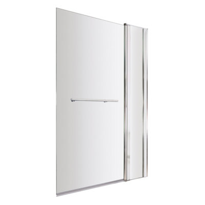 Square 6mm Toughened Safety Glass Reversible Straight Shower Bath Screen with Fixed Panel and Rail - Chrome - Balterley
