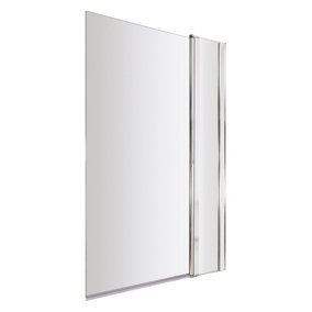 Square 6mm Toughened Safety Glass Reversible Straight Shower Bath Screen with Fixed Panel - Chrome