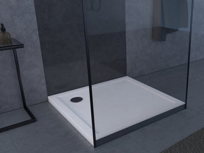 Square 900x900 Shower Tray Stone Resin White Finish Slimline 40 mm