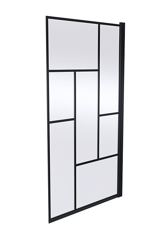 Square Abstract Framed 6mm Toughened Safety Glass Reversible Shower Bath Screen - Black - Balterley | DIY at B&Q