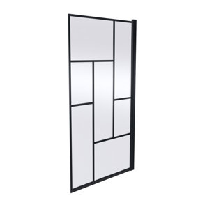 Square Abstract Framed 6mm Toughened Safety Glass Reversible Shower Bath Screen - Black - Balterley