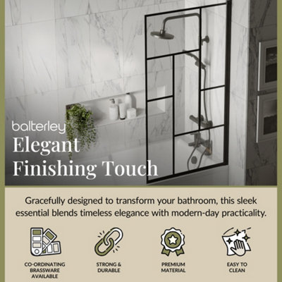 Square Abstract Framed 6mm Toughened Safety Glass Reversible Shower Bath Screen - Black - Balterley