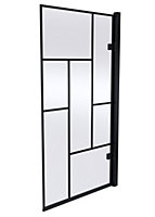 Square Abstract Framed 8mm Toughened Safety Glass Reversible Hinged Shower Bath Screen - Black - Balterley