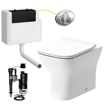 Square Back to Wall Toilet Pan with Soft Close Slim Seat and Concealed Cistern Chrome Oval Push Button Price Comparisons | Compare The Build