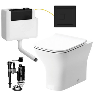 Square Back to Wall Toilet Pan with Soft Close Slim Seat and Concealed Cistern Square Black Flush Button Price Comparisons | Compare The Build