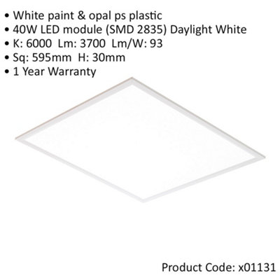 Square Backlit LED Ceiling Panel Light - 595 x 595mm - 40W Daylight White LED