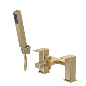 Square Bath Shower Mixer Tap with Shower Kit - Brushed Brass - Balterley