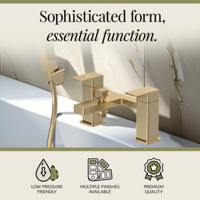 Square Bath Shower Mixer Tap with Shower Kit - Brushed Brass - Balterley - 3