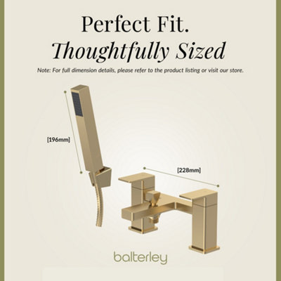 Square Bath Shower Mixer Tap with Shower Kit - Brushed Brass - Balterley - 4