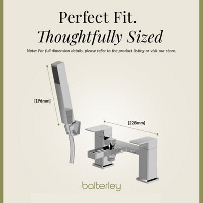 Square Bath Shower Mixer Tap with Shower Kit - Chrome - Balterley - 3