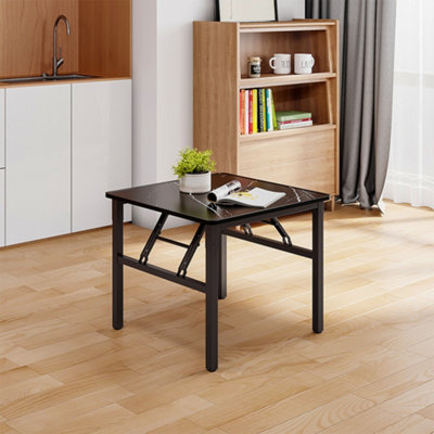 Square Black Marble Texture Wooden Folding Table Dining Table with Metal Leg for Outdoor 60X60CM