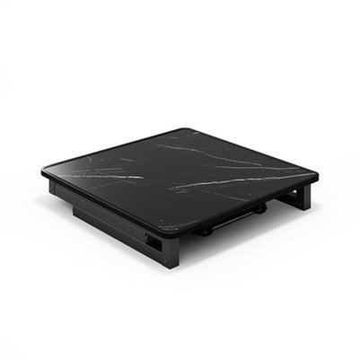 Square Black Marble Texture Wooden Folding Table Dining Table with Metal Leg for Outdoor 60X60CM