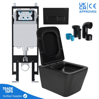 Black Wall Hung Toilet Pan Rimless with VIVA Slim Concealed 