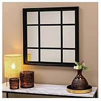 Square Black Window Style Box Wall Mirror 61x61cm