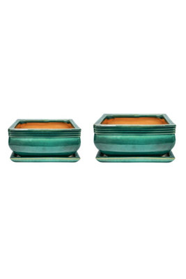 Square Bonsai Planter Teal Set of 2