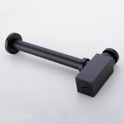 Square Bottle Trap & Outlet Pipe Bathroom Basin Sink Brass Matte Black - 5